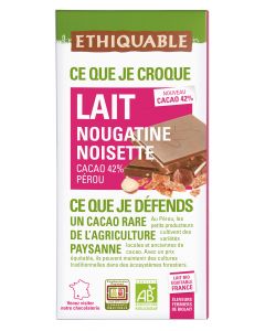 CHOCOLATE CON LECHE Y AVELLANAS CARAMELIZADAS BIO 100 GR