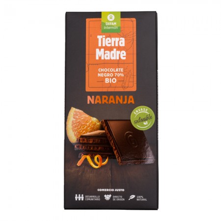 CHOCOLATE NEGRO 70% CON  NARANAJA 100 GR